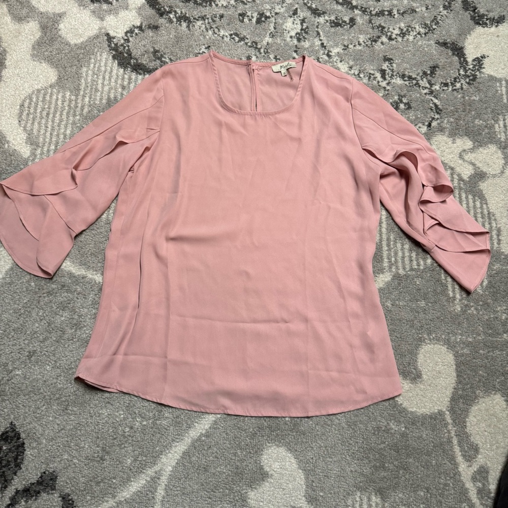 NWOT April USA Chiffon Ruffle 3/4 Length Sleeve work blouse